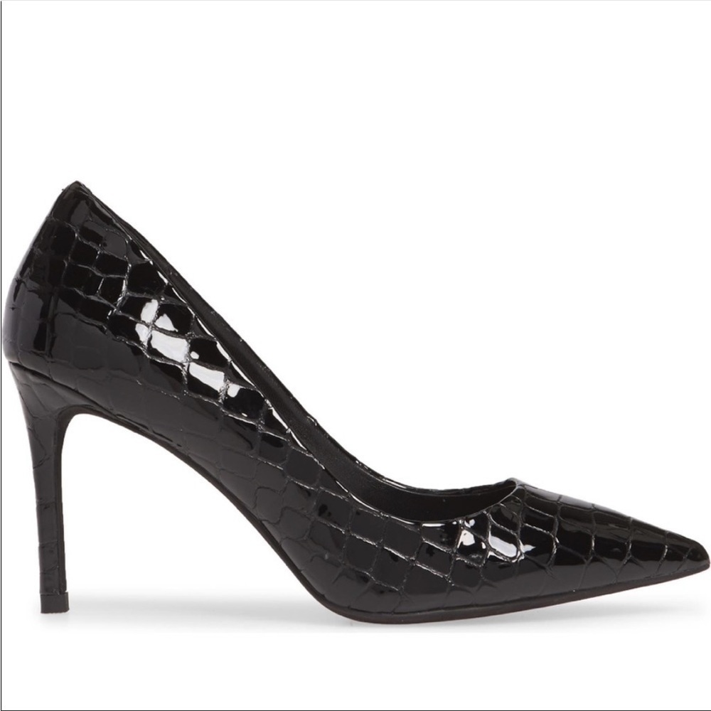 Jeffrey Campbell Pelara Black Patent Pointed Toe Pump Croco
